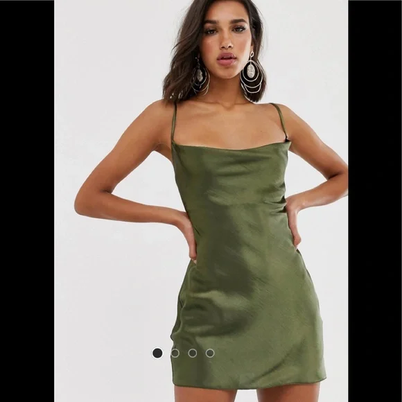 asos mini slip dress ASOS DESIGN cami mini slip dress in high shine satin with lace up back